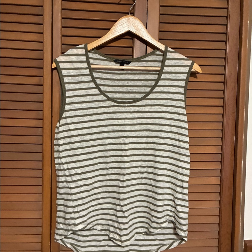 Banana Republic Olive and Gray Striped Tank Top